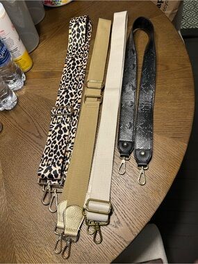 Leopard & Neutral Interchangeable Bag Strap Set with Black Textured Strap